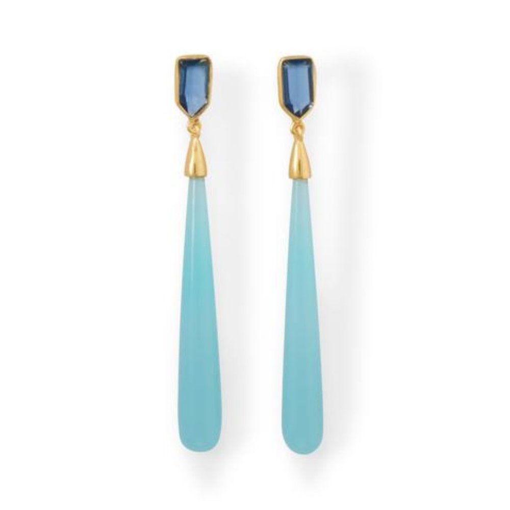 14K Gold Plated Chalcedony and Glass Post Earrings